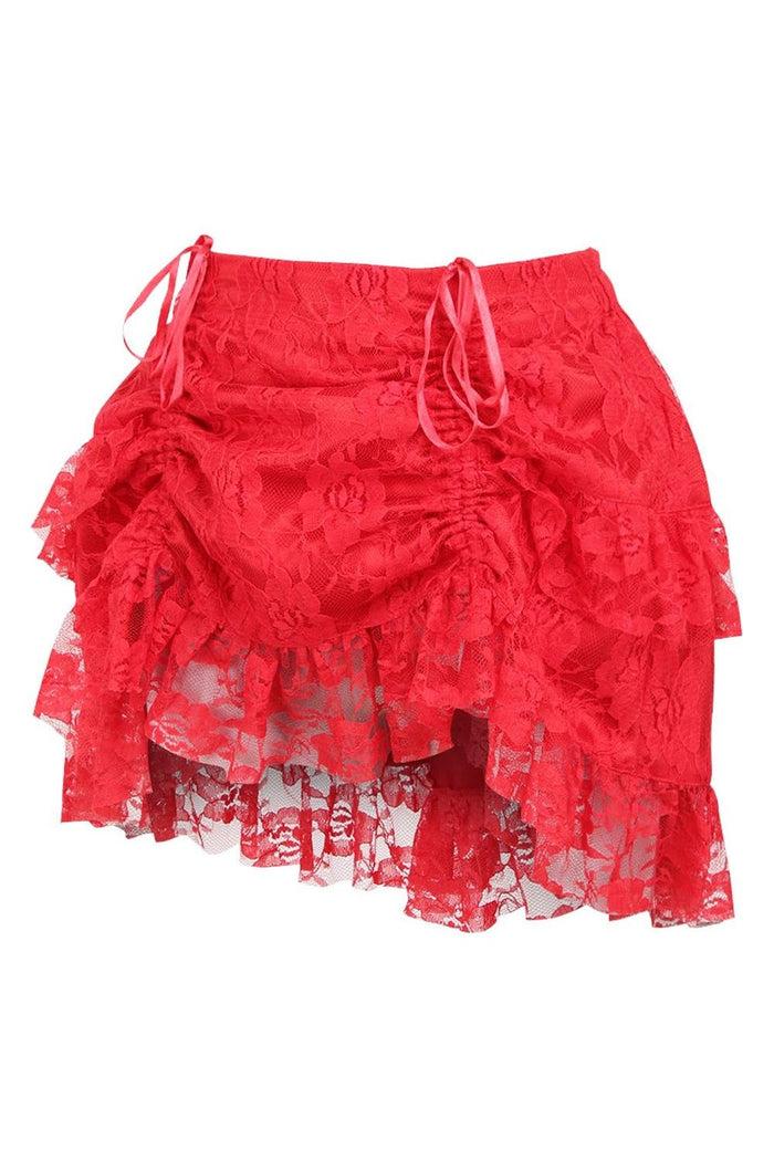Daisy Beachwear Red Lace Ruched Bustle Skirt