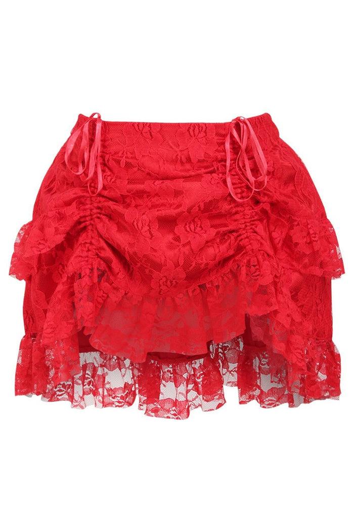 daisy beachwear Red Lace Ruched Bustle Skirt