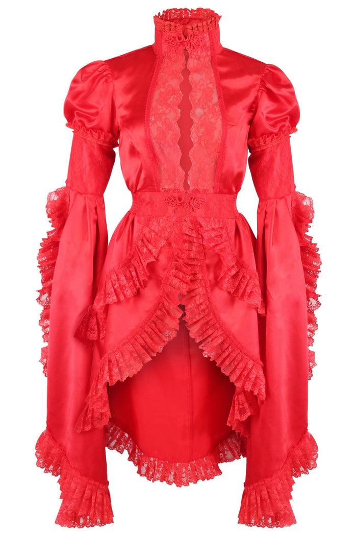 daisy beachwear Red Satin & Lace Ruffled Jacket