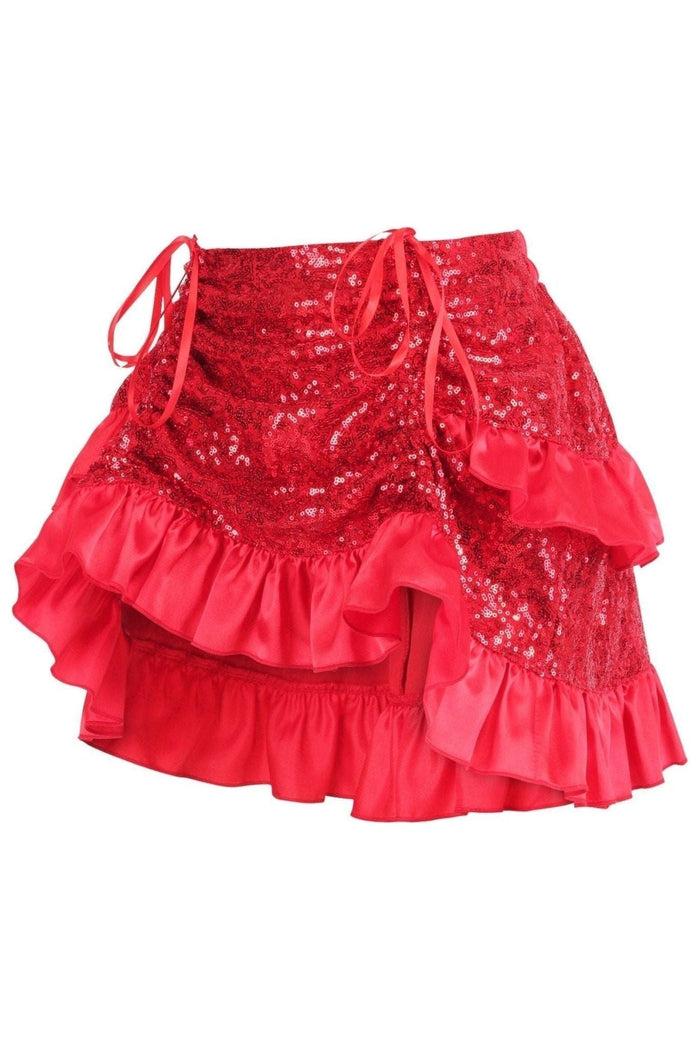 Daisy Beachwear Red Sequin Ruched Bustle Skirt