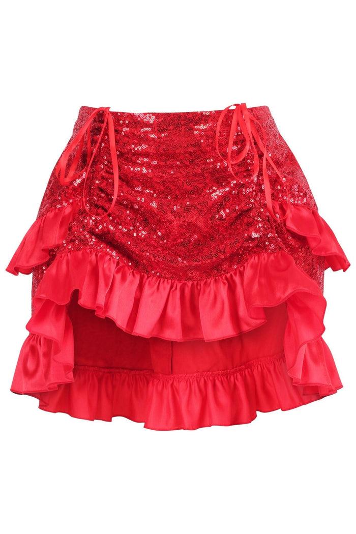 daisy beachwear Red Sequin Ruched Bustle Skirt
