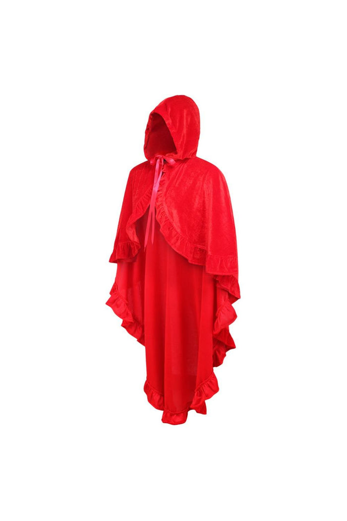 Daisy Beachwear Red Velvet Hooded Ruffle Cape