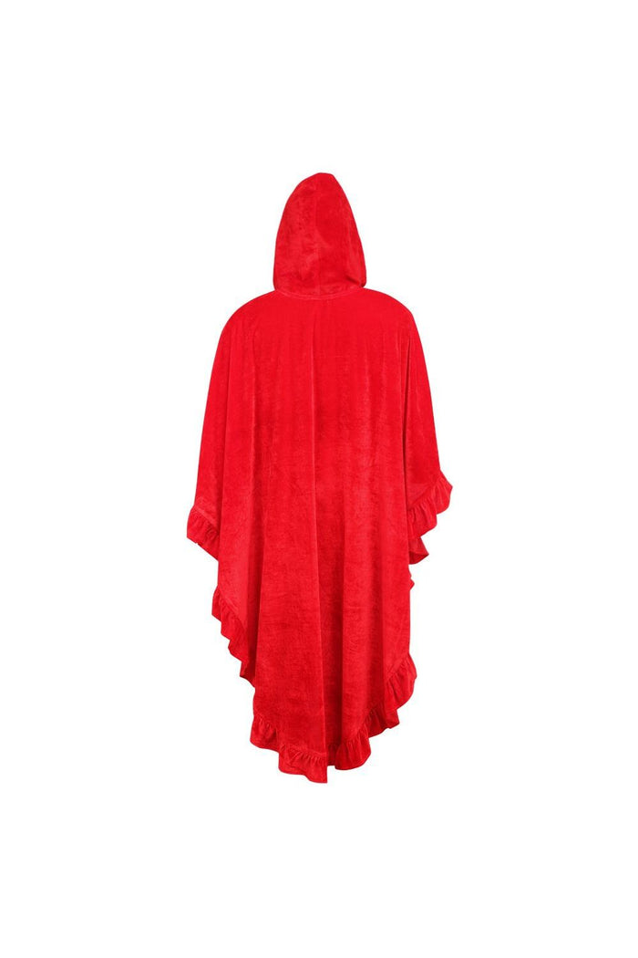 Daisy Beachwear Red Velvet Hooded Ruffle Cape