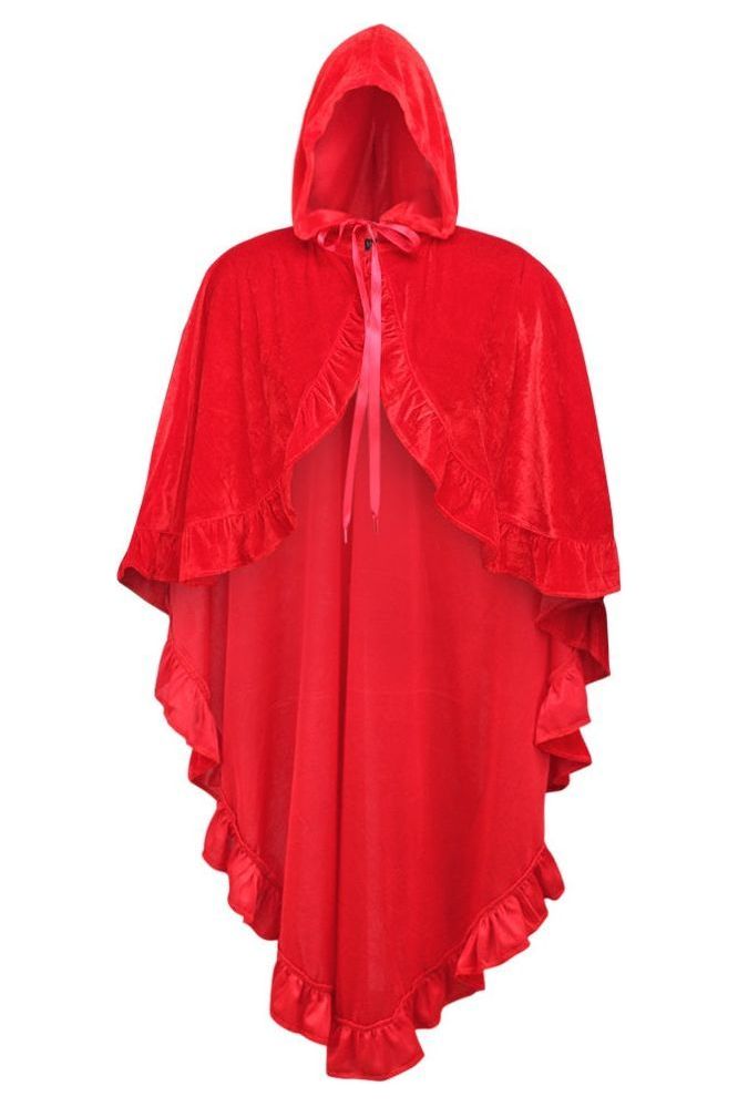 daisy beachwear Red Velvet Hooded Ruffle Cape