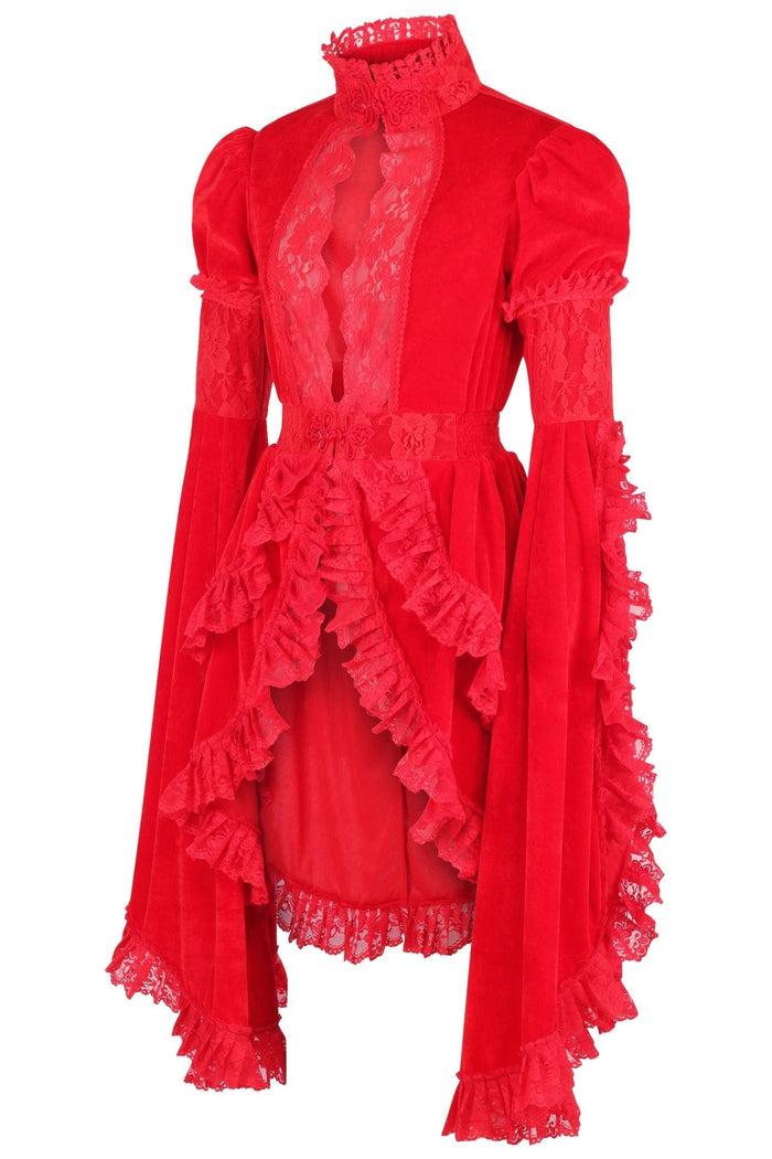 Daisy Beachwear Red Velvet & Lace Ruffled Jacket