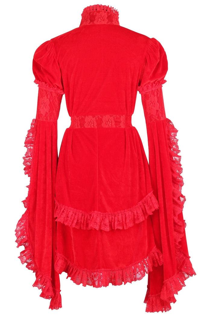 Daisy Beachwear Red Velvet & Lace Ruffled Jacket