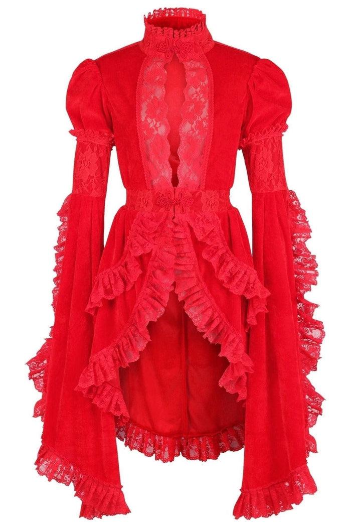 daisy beachwear Red Velvet & Lace Ruffled Jacket