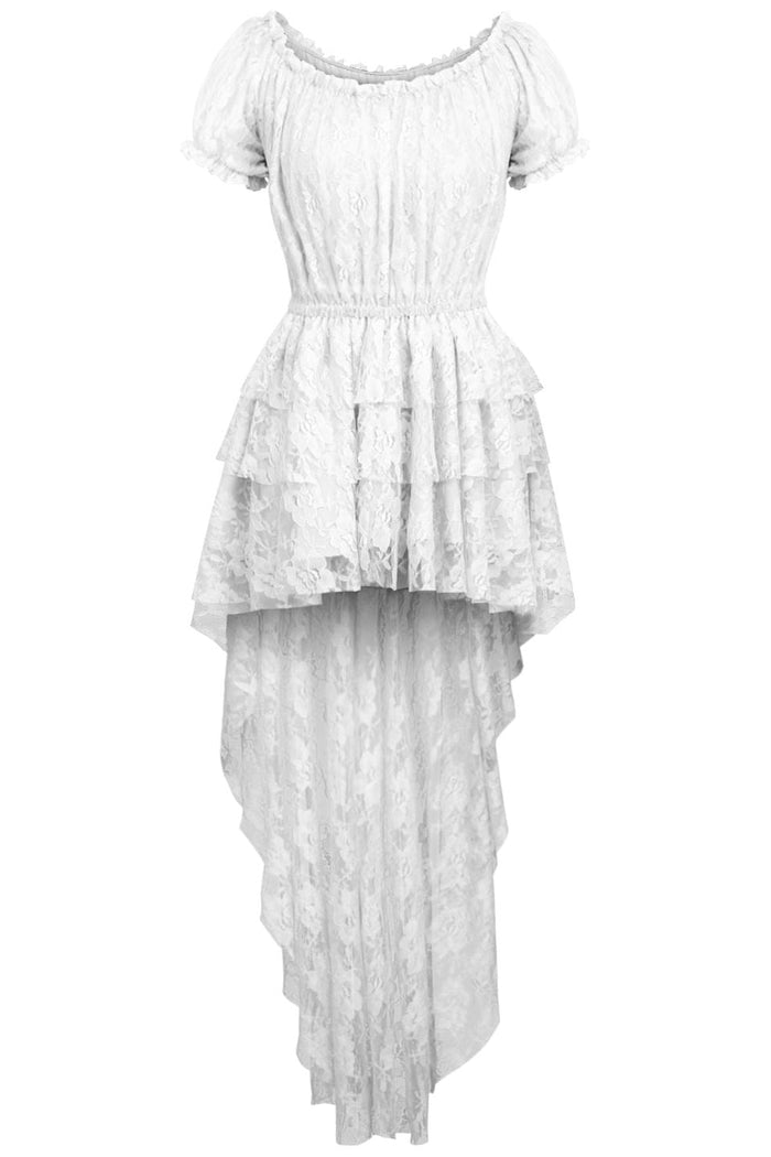 daisy beachwear White High Low Lace Dress