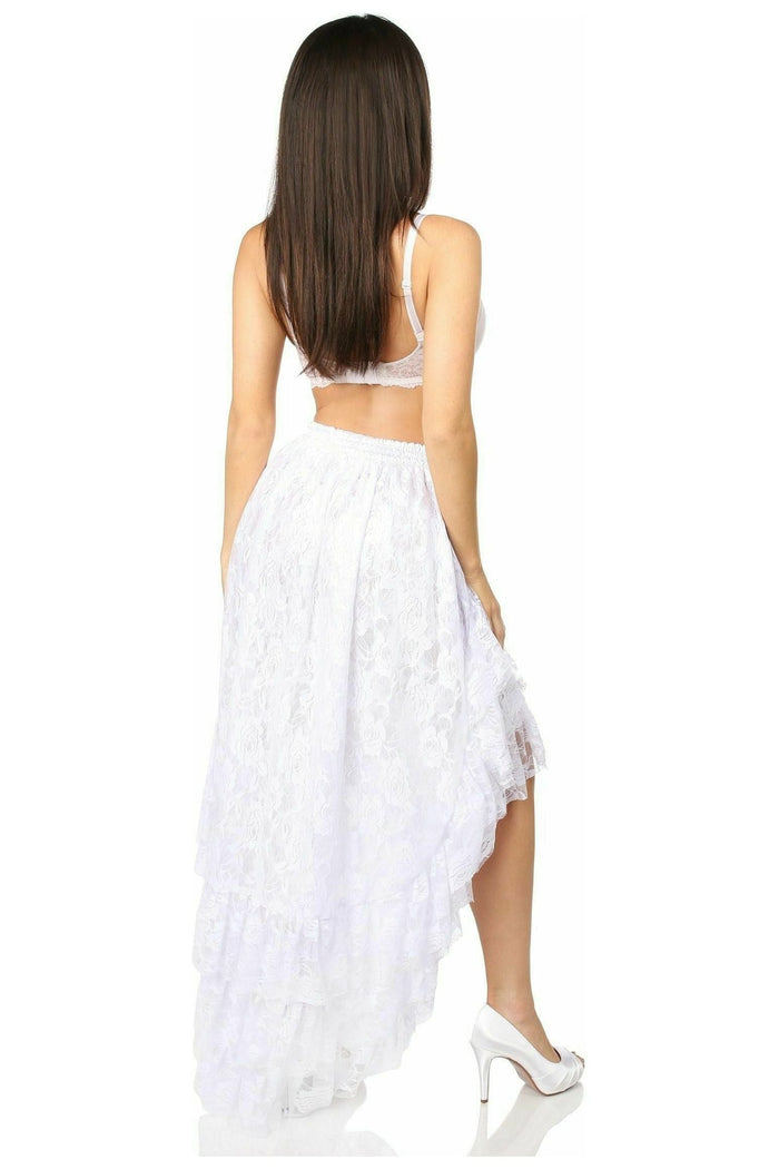 Daisy Beachwear White High Low Lace Skirt