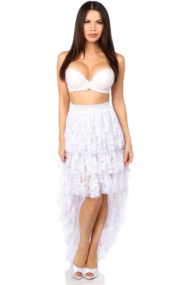 daisy beachwear White High Low Lace Skirt
