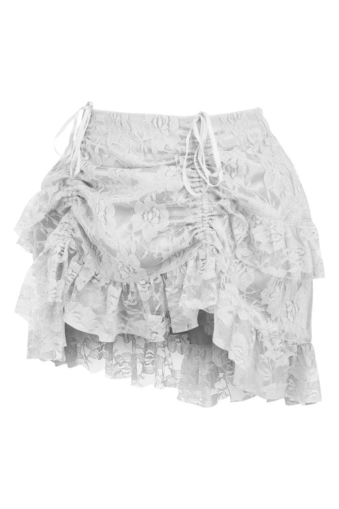Daisy Beachwear White Lace Ruched Bustle Skirt