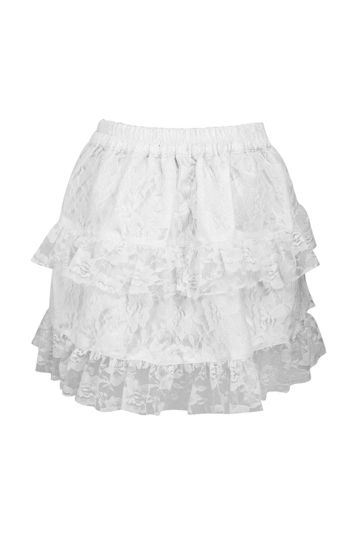 Daisy Beachwear White Lace Ruched Bustle Skirt