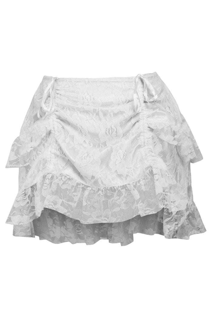 daisy beachwear White Lace Ruched Bustle Skirt