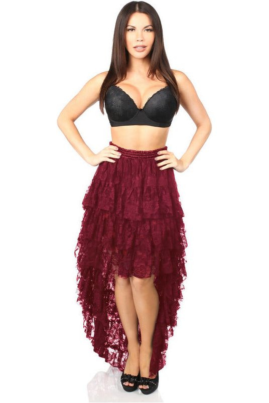 daisy beachwear Wine High Low Lace Skirt