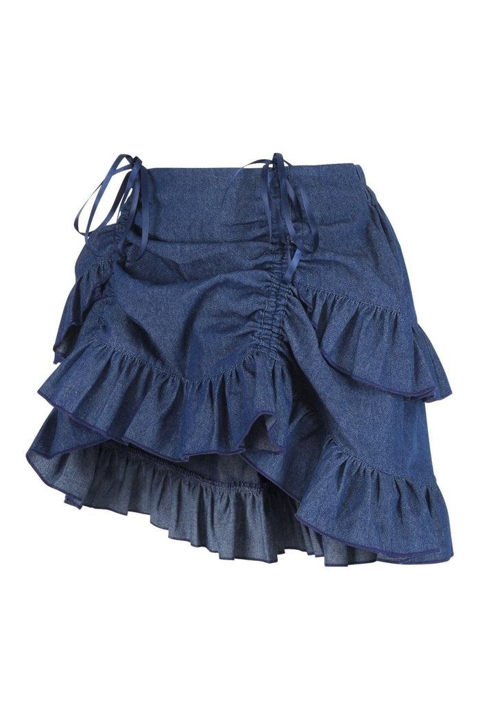 Daisy Beachwear Dark Blue Denim Ruched Bustle Skirt
