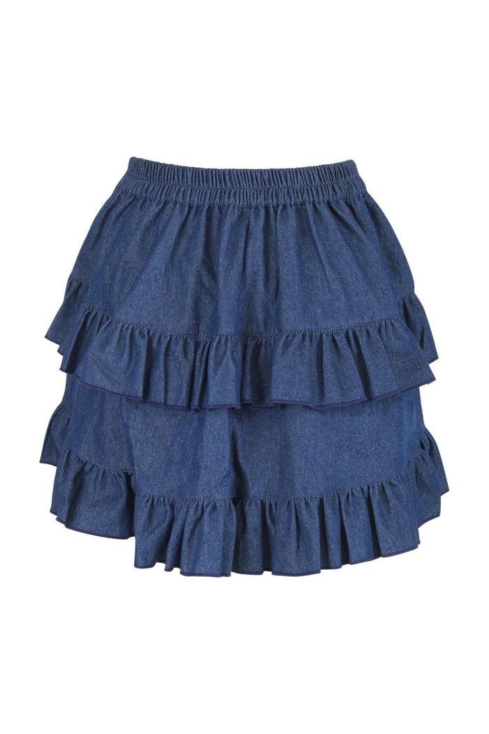 Daisy Beachwear Dark Blue Denim Ruched Bustle Skirt