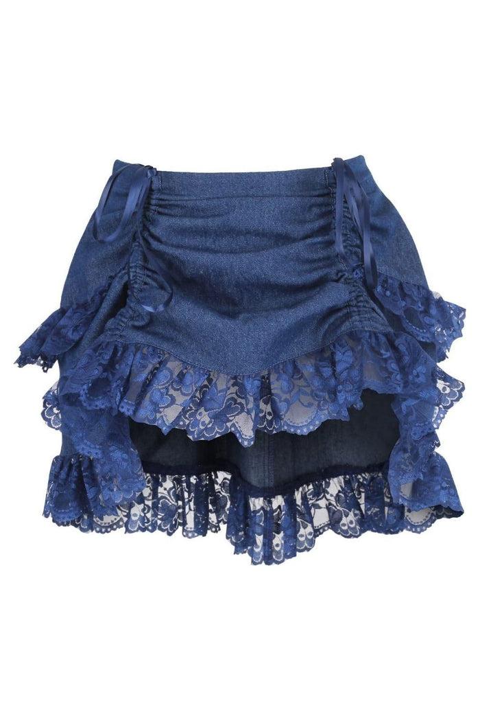 daisy beachwear Dark Blue Denim Ruched Bustle Skirt w/Lace