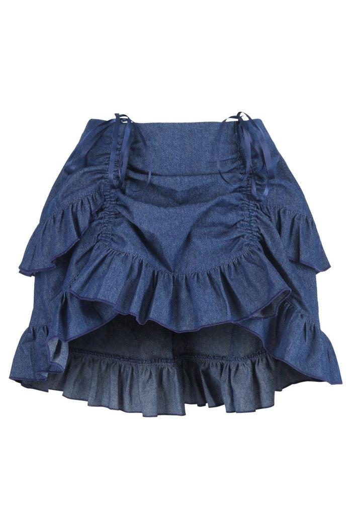 daisy beachwear Dark Blue Denim Ruched Bustle Skirt