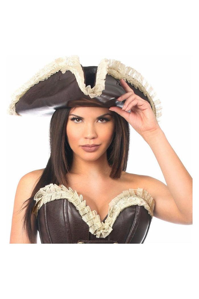 daisy beachwear Dark Brown Distressed Faux Leather w/Cream Lace Pirate Hat