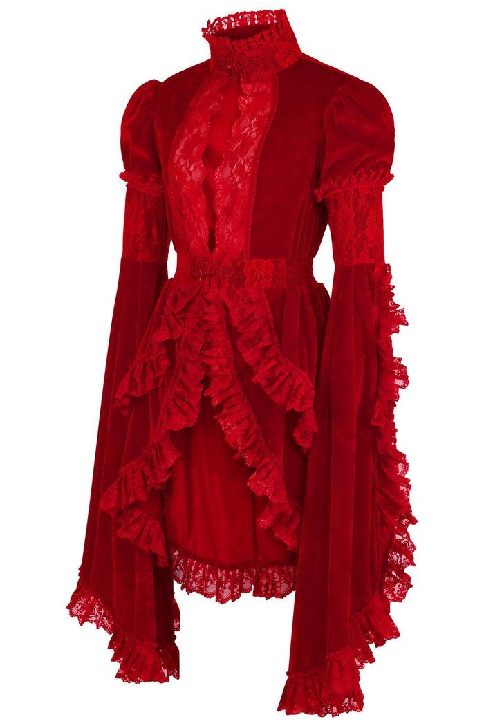 Daisy Beachwear Dark Red Velvet & Lace Ruffled Jacket