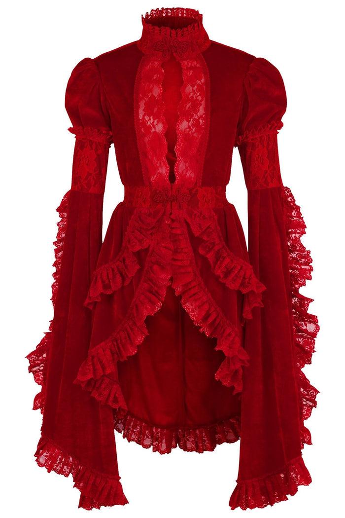 daisy beachwear Dark Red Velvet & Lace Ruffled Jacket