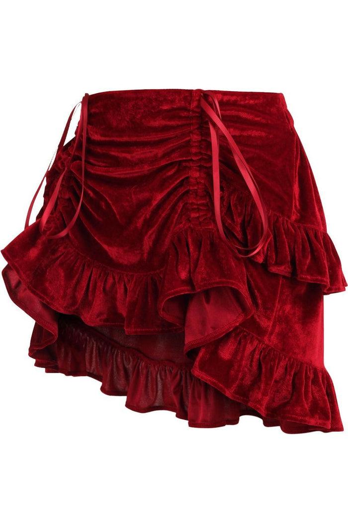 Daisy Beachwear Dark Red Velvet Ruched Bustle Skirt