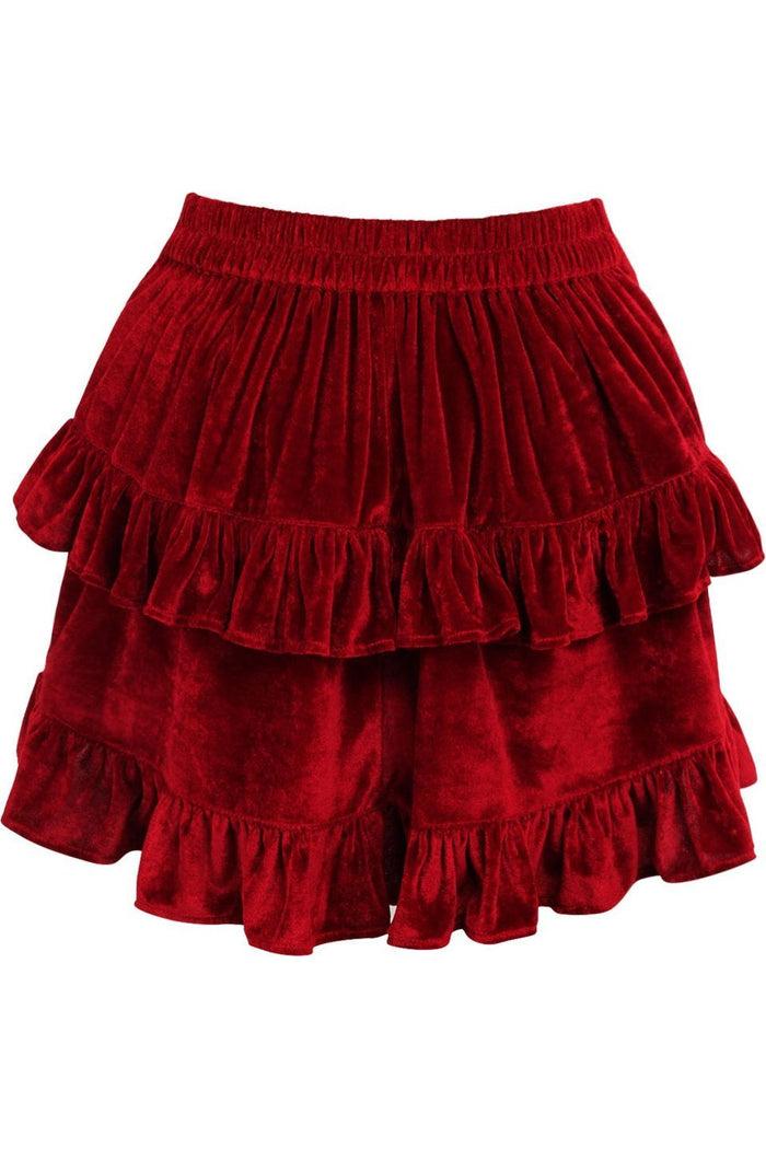 Daisy Beachwear Dark Red Velvet Ruched Bustle Skirt
