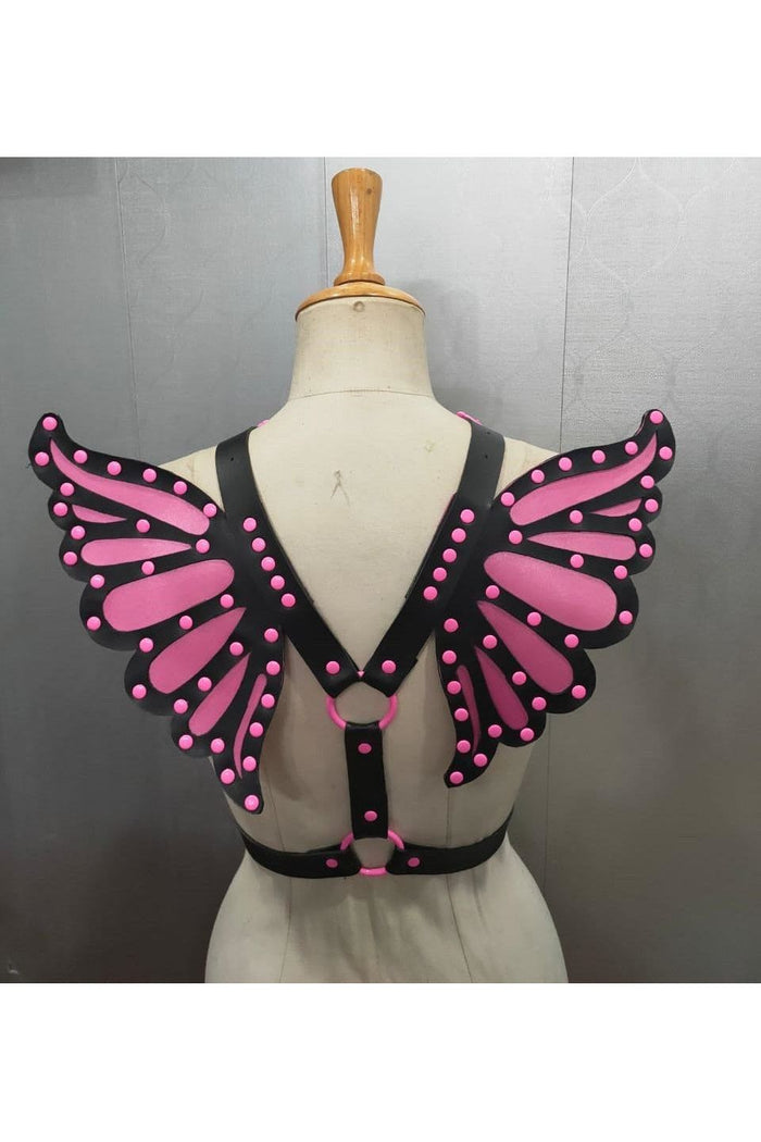 daisy beachwear Faux Leather Pink Butterfly Wing Harness