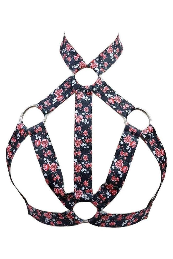 daisy beachwear Floral Print Stretchy Body Harness w/Silver Hardware
