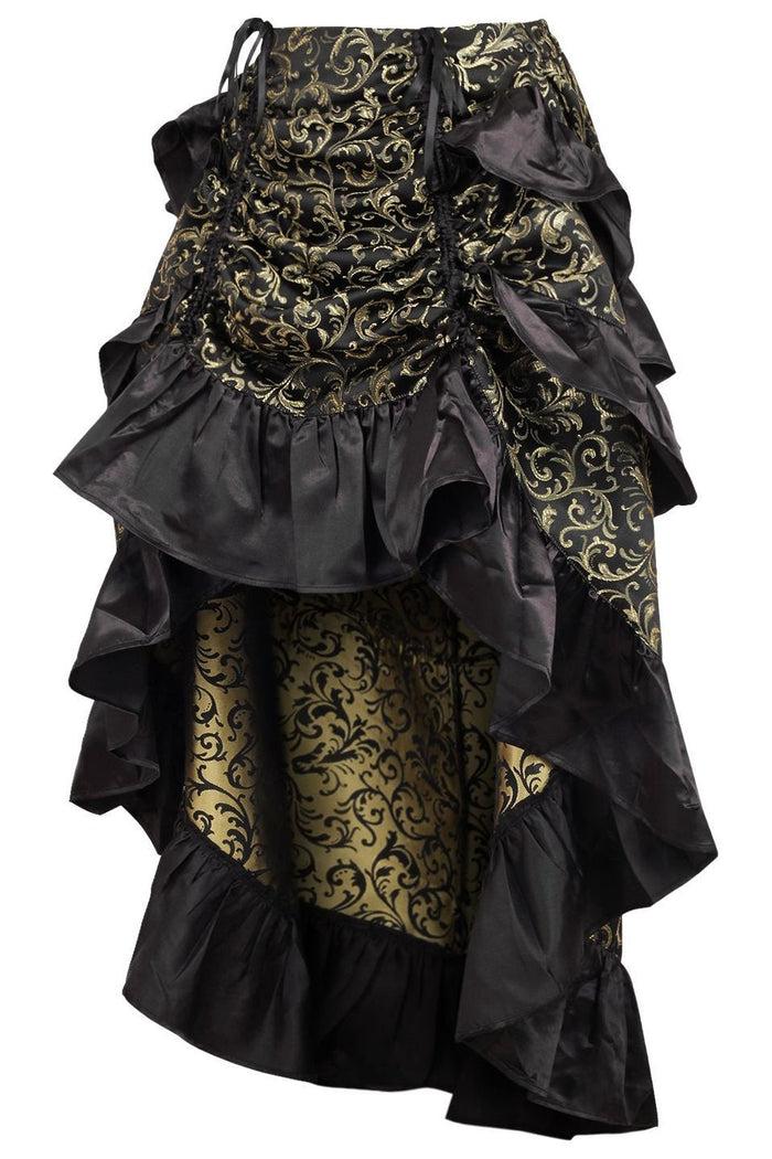 Daisy Beachwear Gold/Black Brocade Adjustable High Low Bustle Skirt