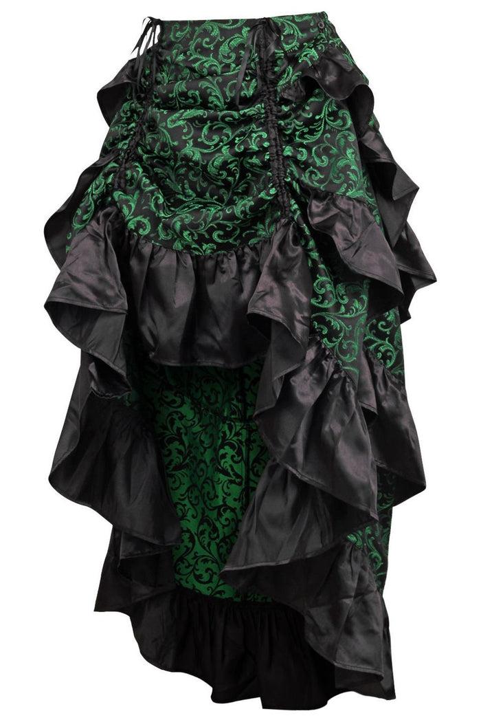 Daisy Beachwear Green/Black Brocade Adjustable High Low Bustle Skirt