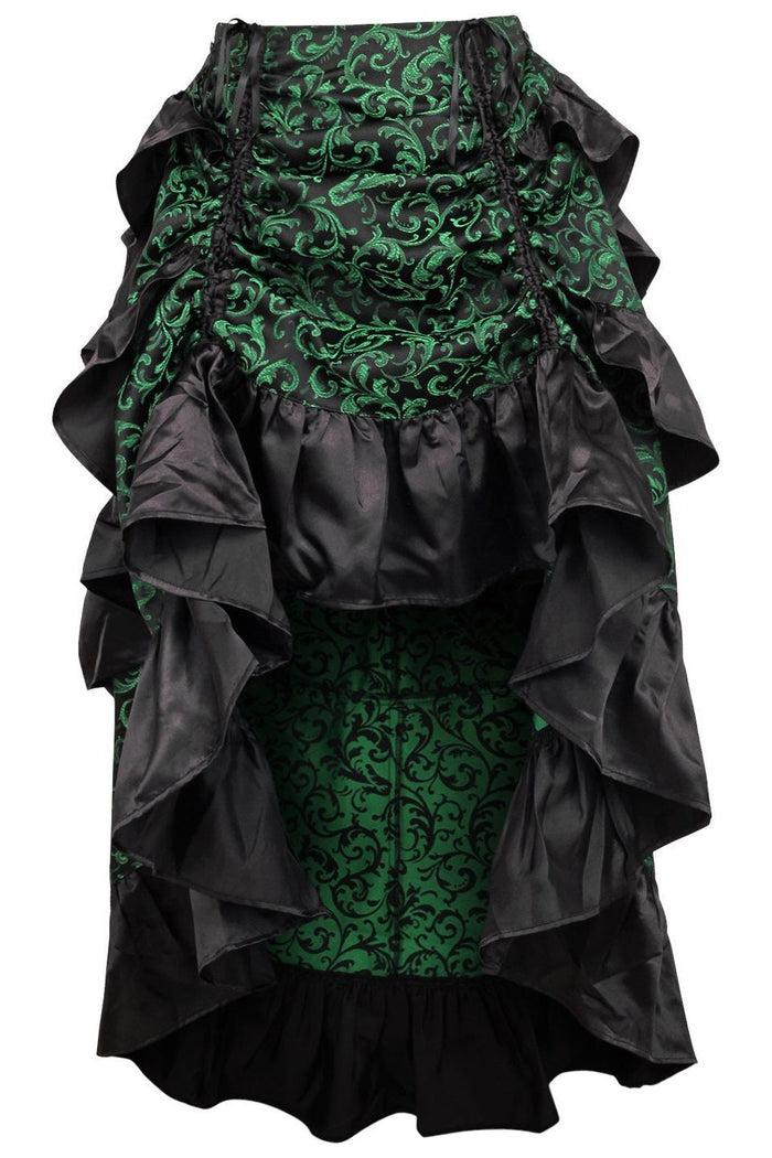 daisy beachwear Green/Black Brocade Adjustable High Low Bustle Skirt