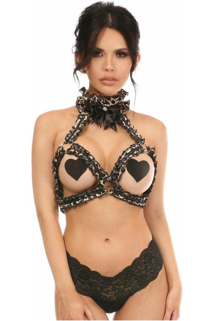 daisy beachwear Kitten Collection Leopard Velvet Triangle Top Body Harness