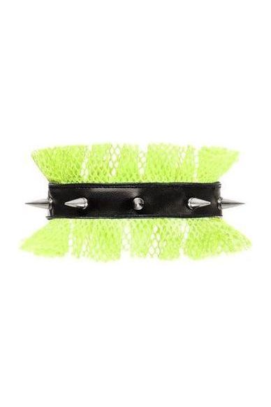 daisy beachwear Kitten Collection Neon Green/Black Fishnet Spike Choker