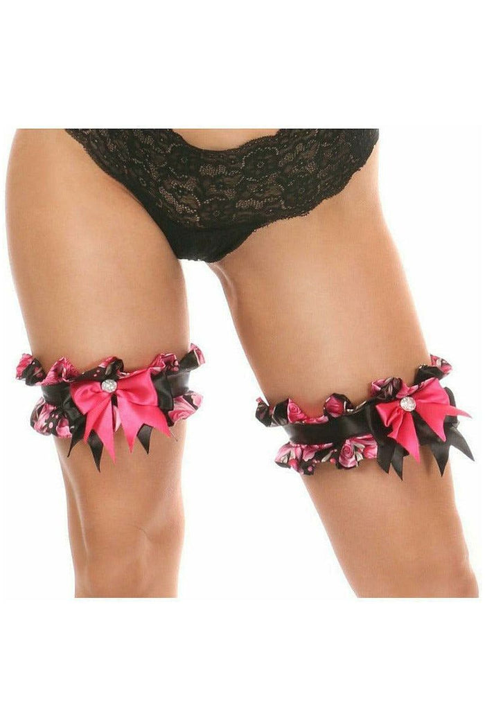 daisy beachwear Kitten Collection Pink Floral Satin Leg Garters (Set of 2)