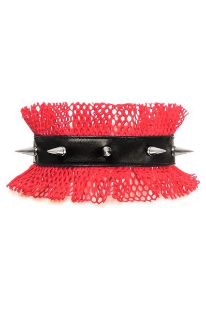 daisy beachwear Kitten Collection Red/Black Fishnet Spike Choker