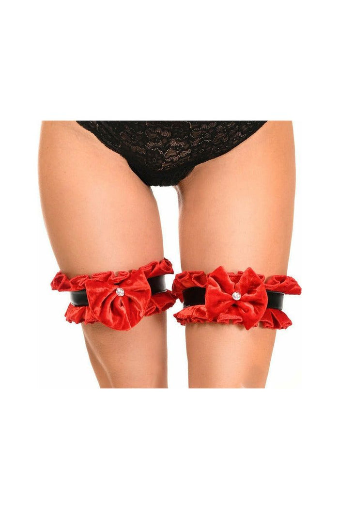 daisy beachwear Kitten Collection Red Velvet & Faux Leather Leg Garters (set of 2)