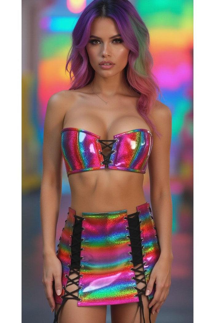 daisy beachwear Lavish 2 PC Rainbow Glitter Bustier & Skirt Set