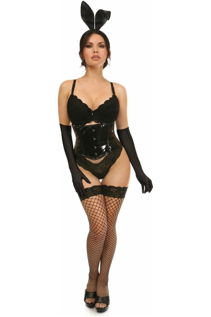 daisy beachwear Lavish 4 PC Black PVC Bunny Corset Costume