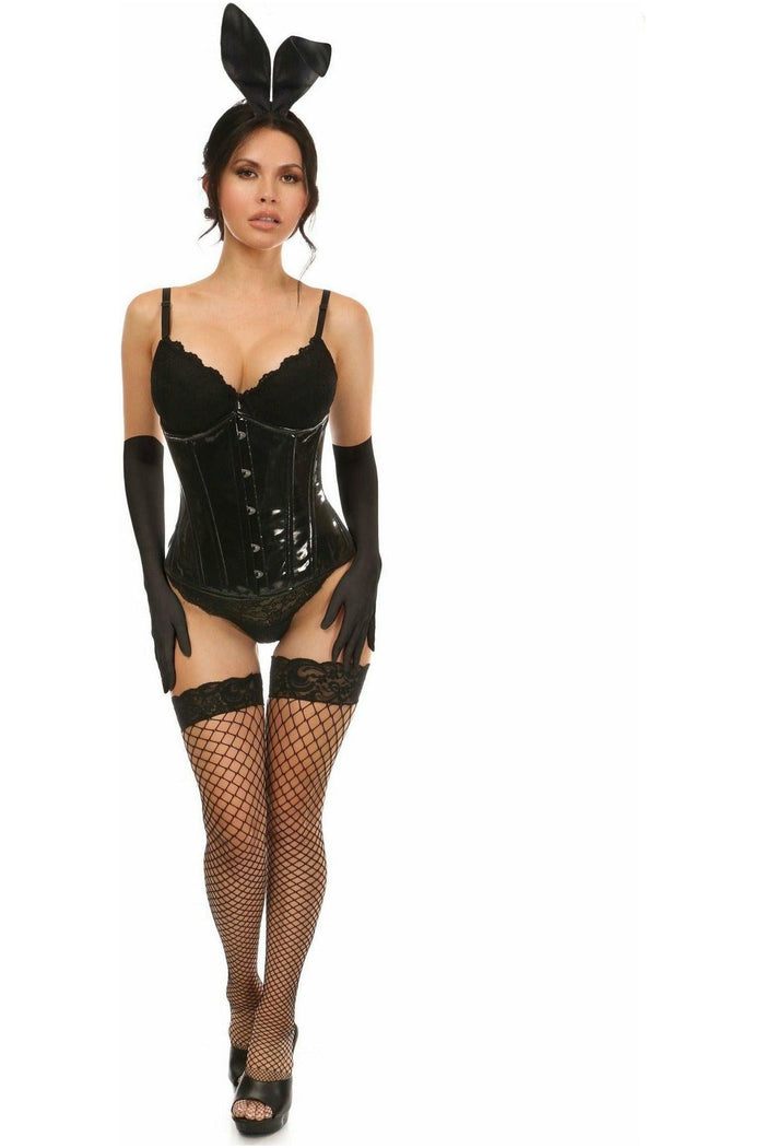 daisy beachwear Lavish 4 PC Black Vinyl Bunny Corset Costume