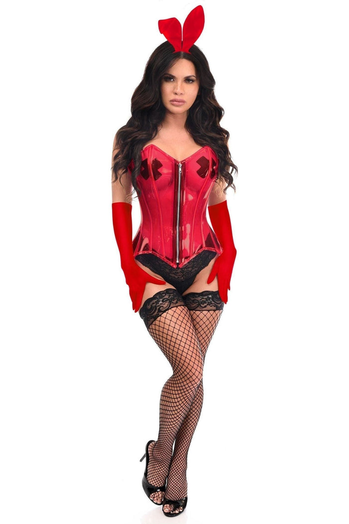 daisy beachwear Lavish 4 PC Clear Red Sexy Bunny Corset Costume
