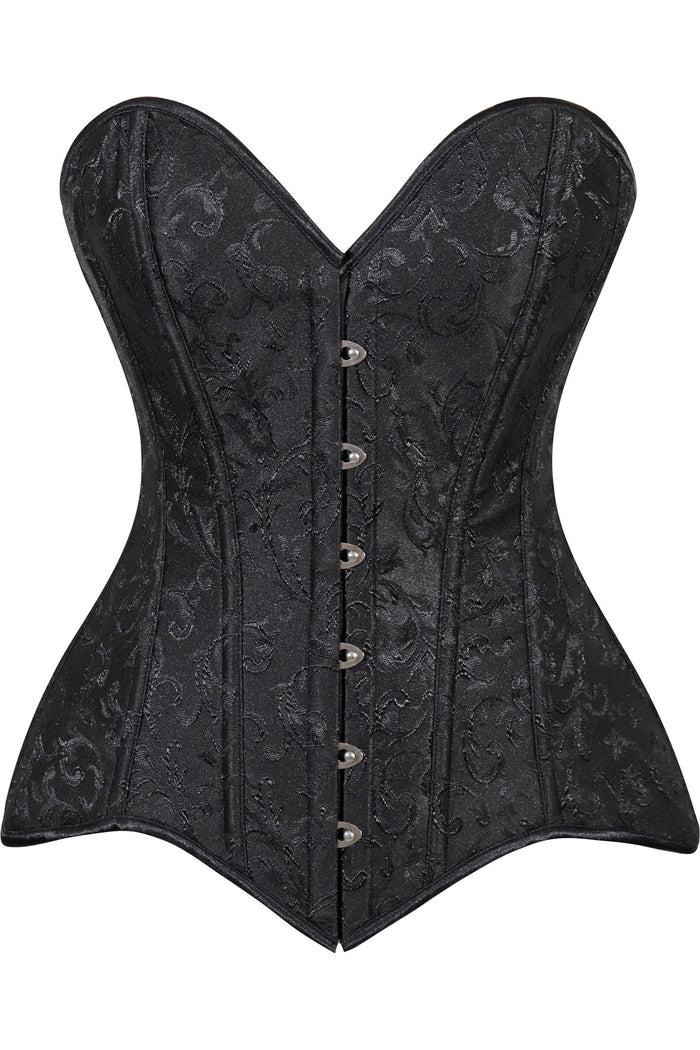 daisy beachwear Lavish Black Brocade Overbust Corset W/Busk Closure