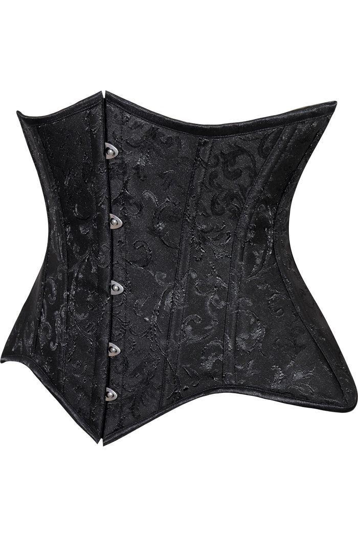 Daisy Beachwear Lavish Black Brocade Waist Cincher Under Bust Corset W/Front Busk Closure