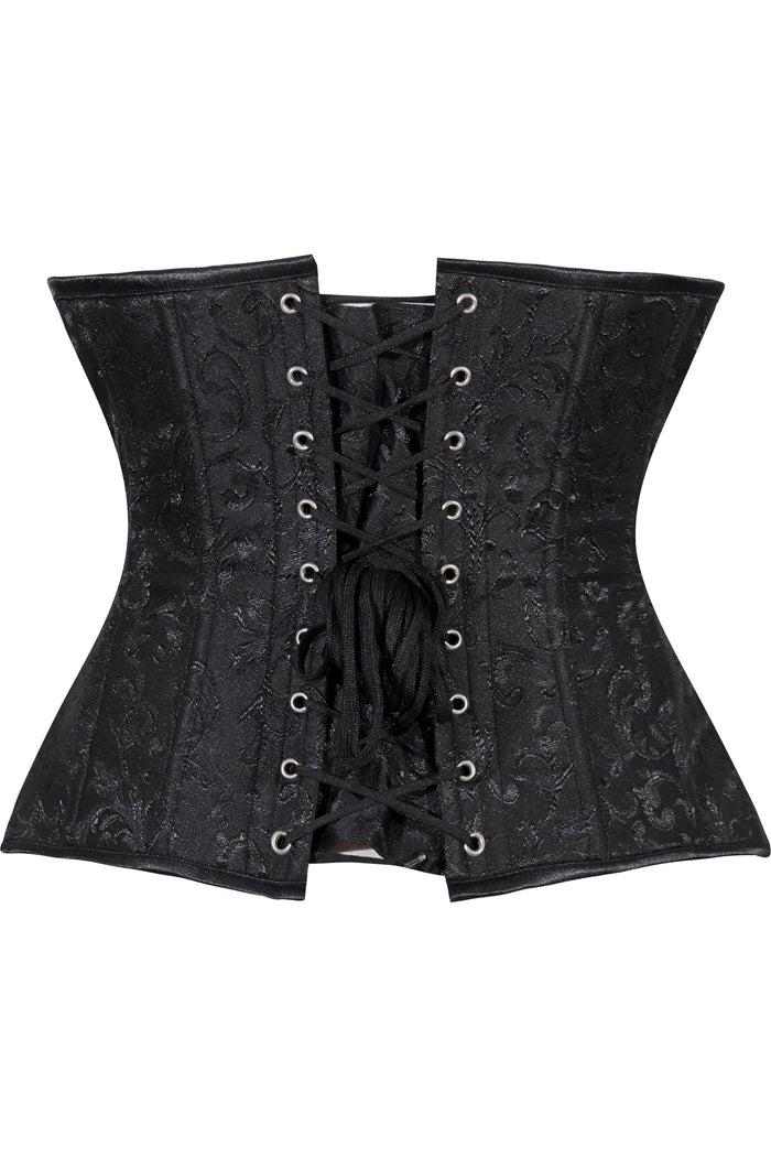 Daisy Beachwear Lavish Black Brocade Waist Cincher Under Bust Corset W/Front Busk Closure