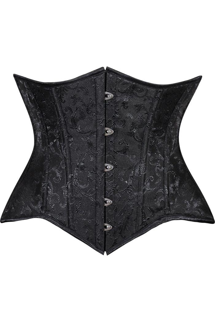 daisy beachwear Lavish Black Brocade Waist Cincher Under Bust Corset w/Front Busk Closure