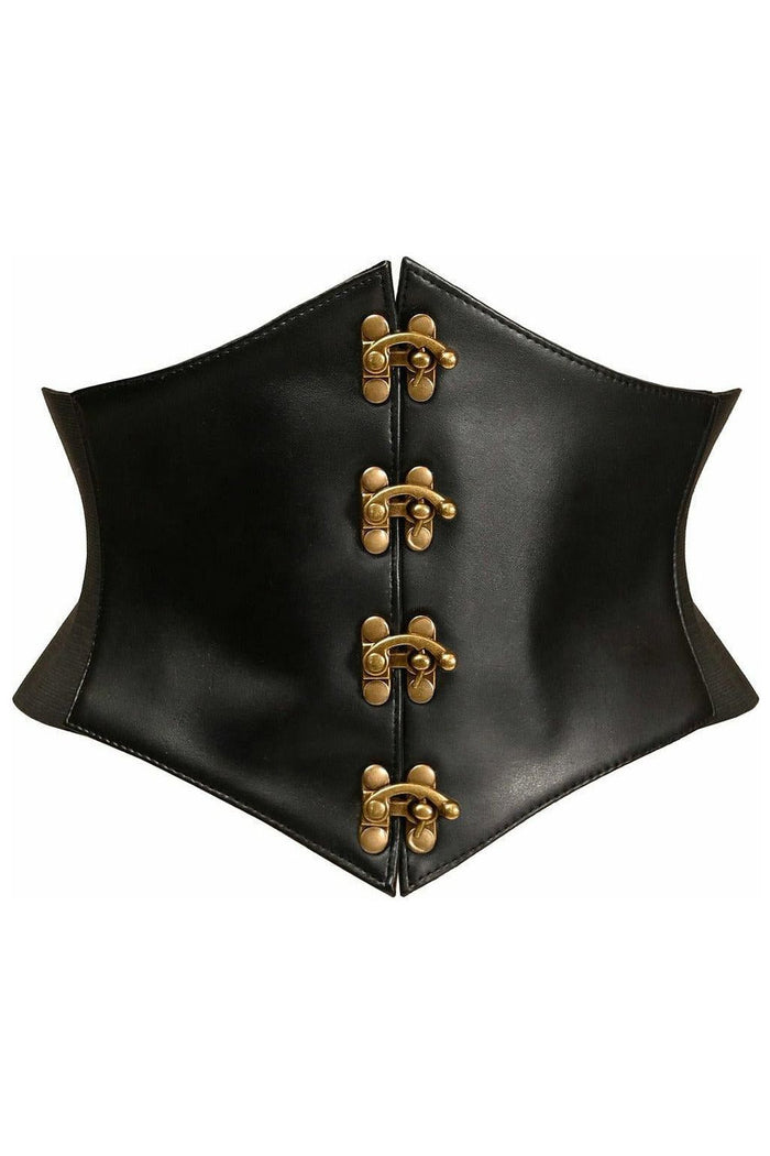 daisy beachwear Lavish Black Faux Leather Corset Belt Cincher w/Clasps