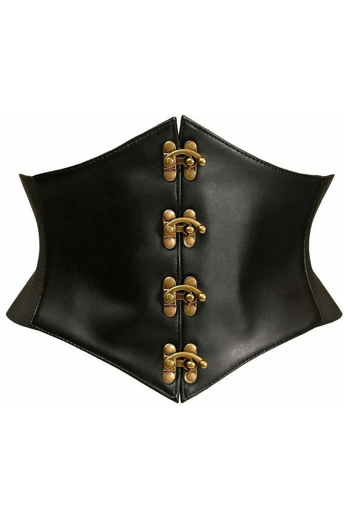 Daisy Beachwear Lavish Black Faux Leather Corset Belt Cincher W/Clasps