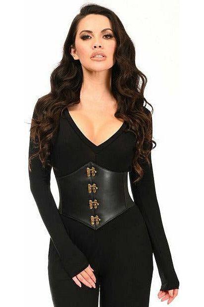 daisy beachwear Lavish Black Faux Leather Corset Belt Cincher w/Clasps