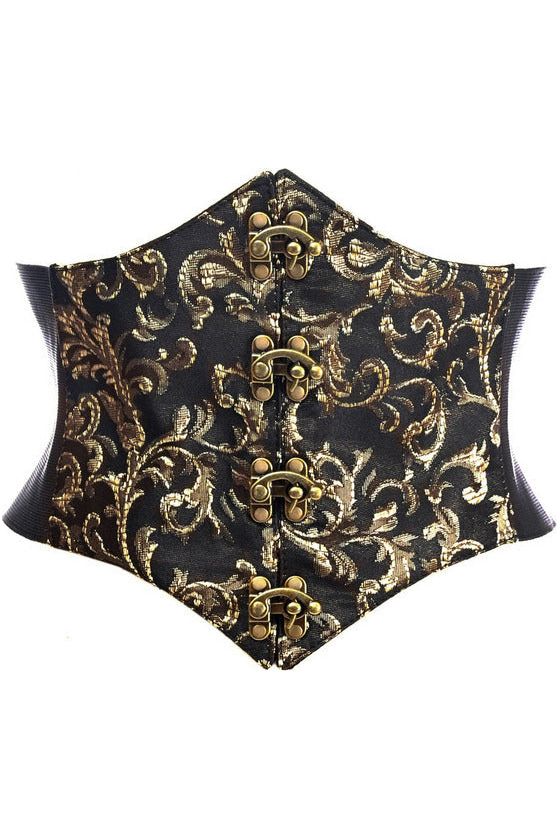 daisy beachwear Lavish Black/Gold Swirl Brocade Corset Belt Cincher w/Clasps