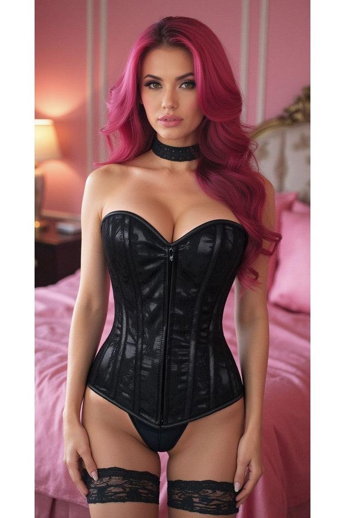 Daisy Beachwear Lavish Black Lace Front Zipper Corset